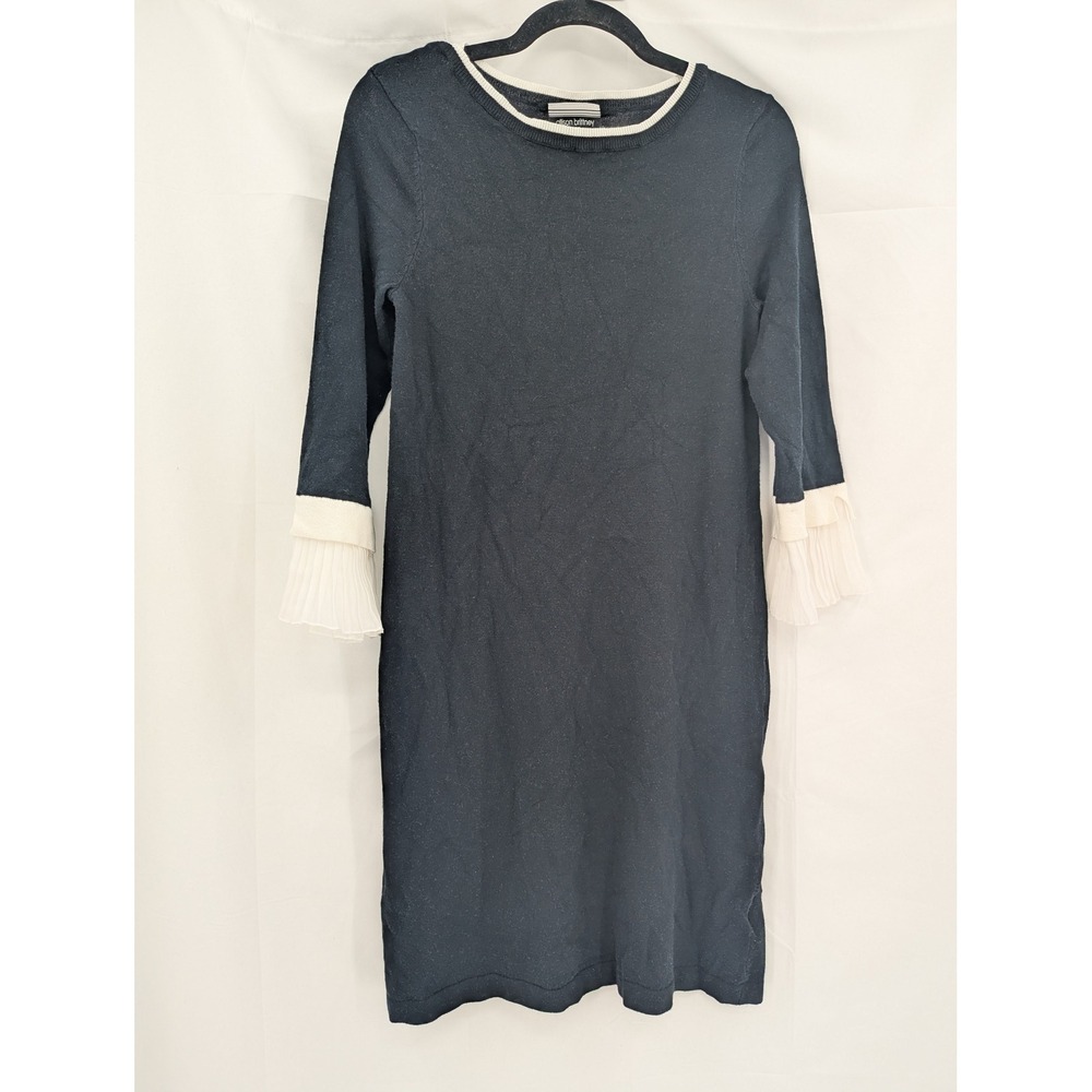 Allison Brittney Black White Pleated Cuff Knit Sweater Dress Small